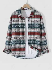 Chemise Décontractée Vintage à Imprimé Ethnique Aztèque Tribal Boutonnée