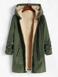 Manteau à Capuche En Velours Côtelé Avec Poche à Doublure En Laine