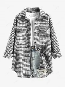 Chemise D'Hiver Carreaux Imprimé à Col Relevé Avec Poche Design En Laine Pour Femme