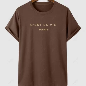Men's Short Sleeve Crew Neck C'EST LA VIE PARIS Letter Printed C