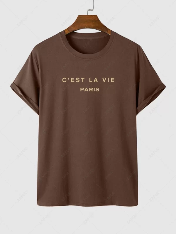 Men's Short Sleeve Crew Neck C'EST LA VIE PARIS Letter Printed C