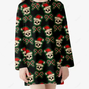 Girls Christmas Skull Hat Candy Print T-shirt Dress