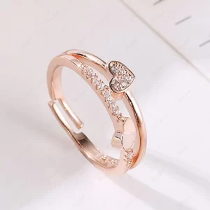 Rhinestone Love Heart Adjustable Ring