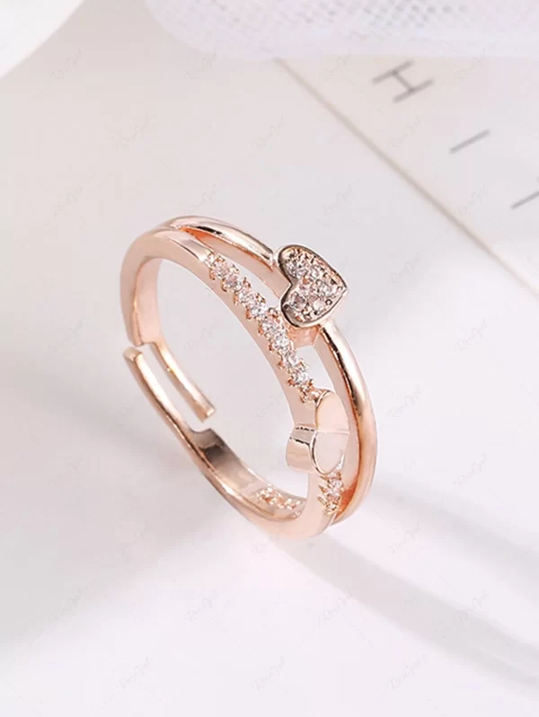 Rhinestone Love Heart Adjustable Ring